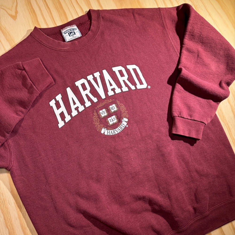 Lee Men's Sweatshirt Maroon Vintage Harvard University Crest Graphic Size XL